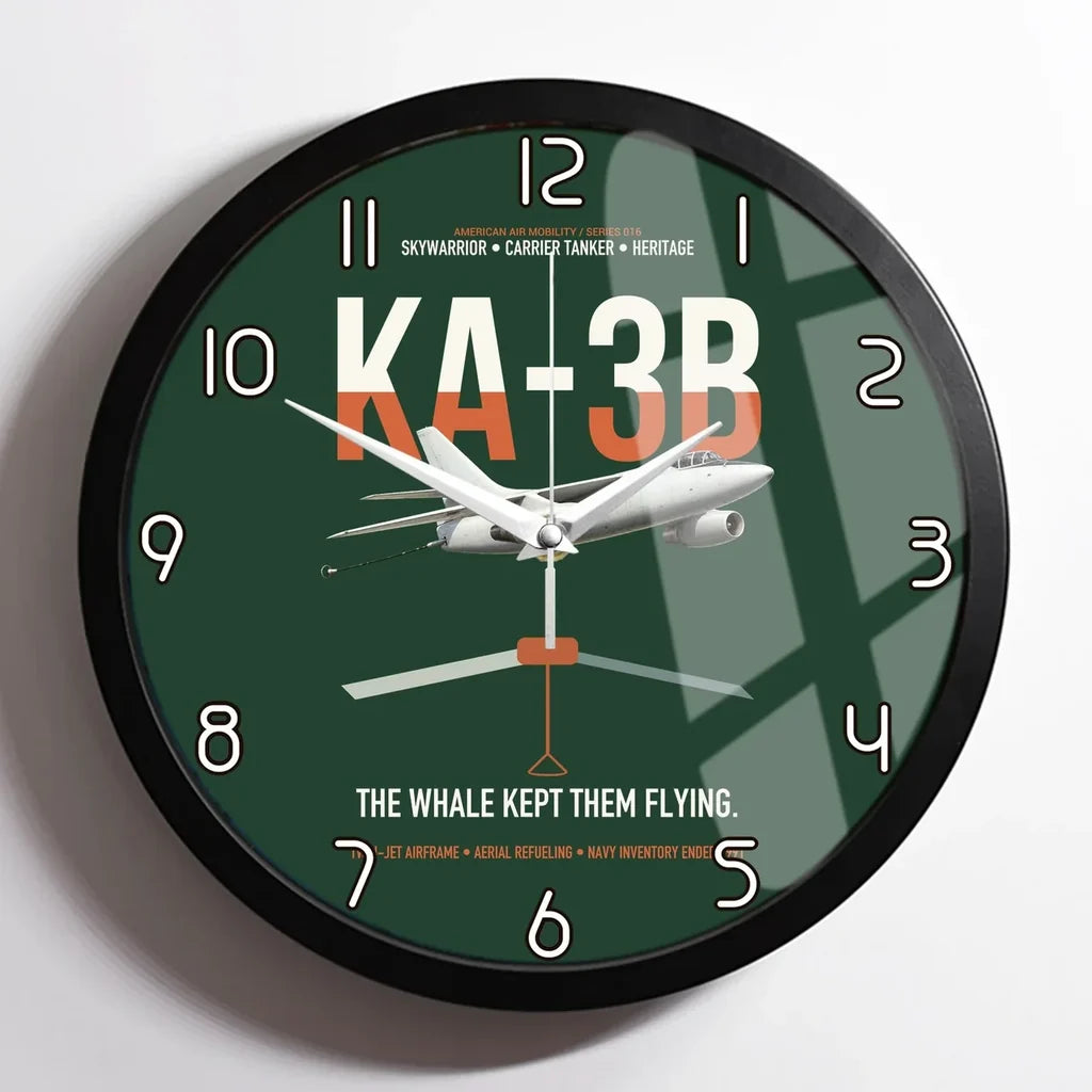 KA-3B Skywarrior design on dark green framed wall clock