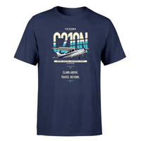 Thumbnail for Cessna T210N Centurion design on navy blue t-shirt, single-side print