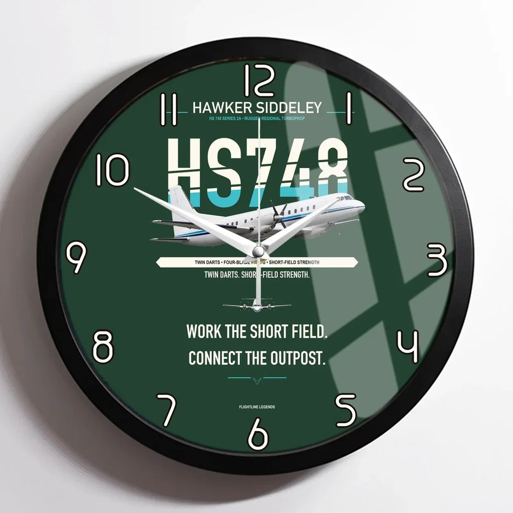 Hawker Siddeley HS 748 Series 2A design on dark green framed wall clock