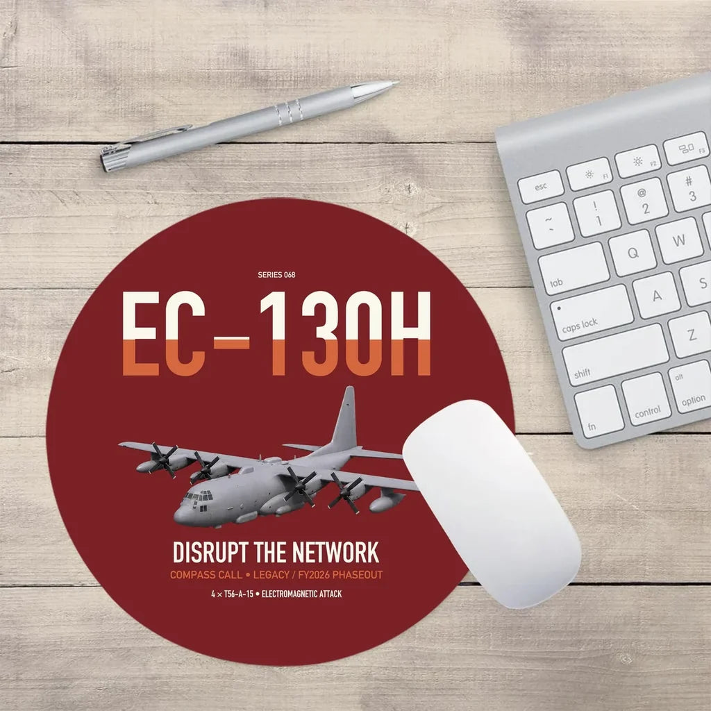 EC-130H Compass Call design on dark red round mouse pad