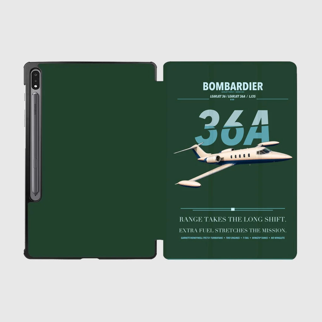 Bombardier Learjet 36A design on dark green samsung tablet tablet case