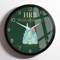 Thumbnail for Harbin Taiping International Airport (HRB) design on dark green framed wall clock