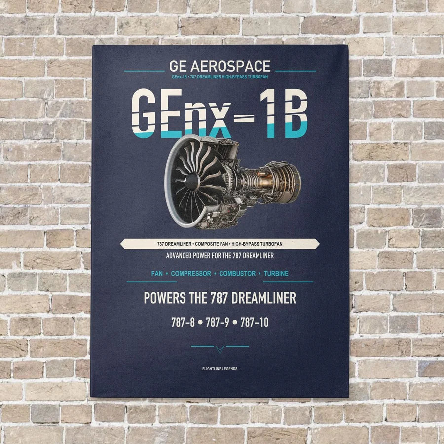 GEnx-1B vertical canvas print - no frame - navy blue background