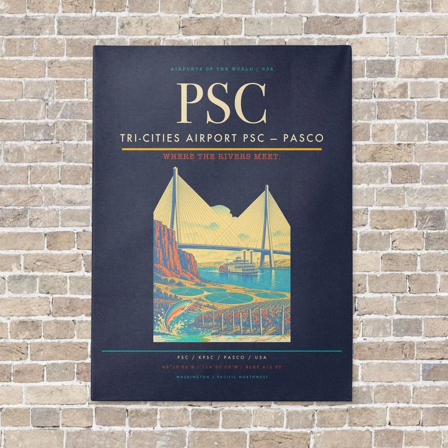 Tri-Cities Airport PSC — Pasco vertical canvas print - no frame - navy blue background
