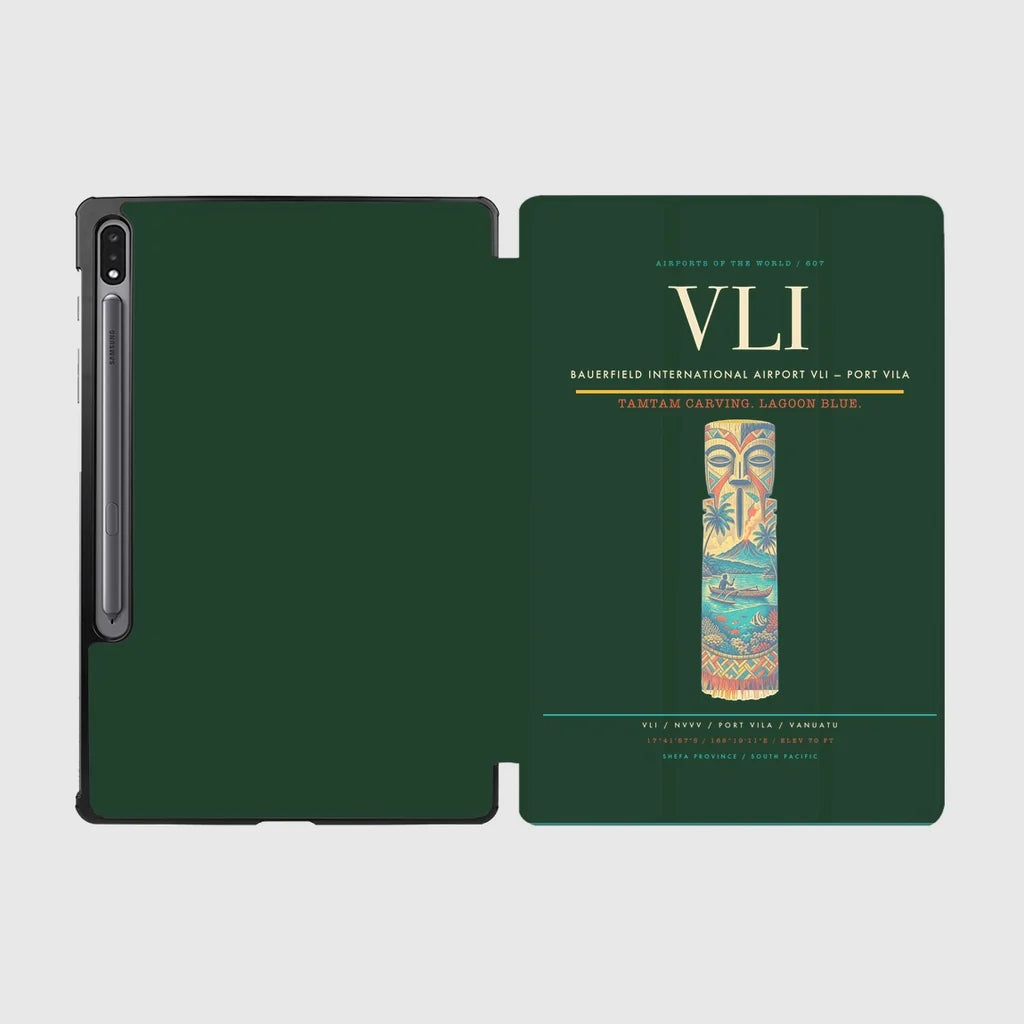 Bauerfield International Airport (VLI) design on dark green samsung tablet tablet case