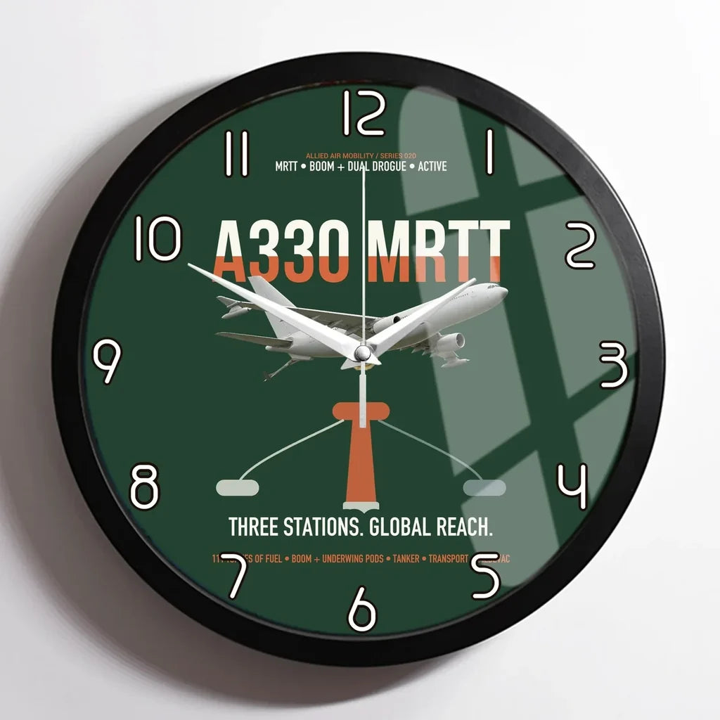 Airbus A330 MRTT design on dark green framed wall clock