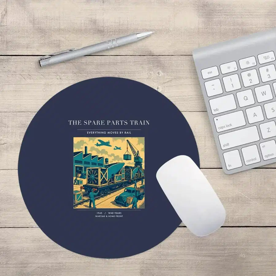 VINTAGE G4527 - The Spare Parts Train - Designed Mouse Pads design on navyblue round