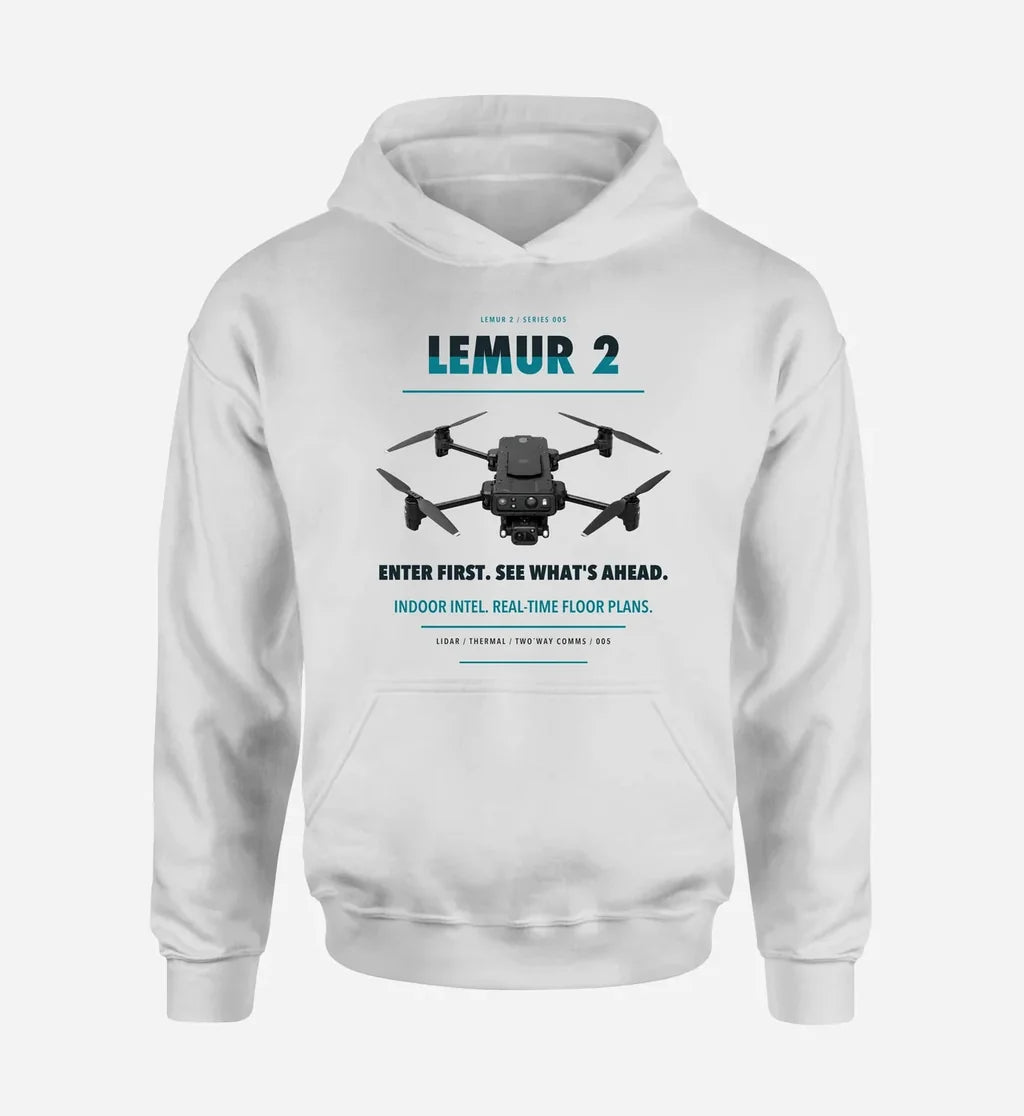 BRINC LEMUR 2 design on white hoodie single side