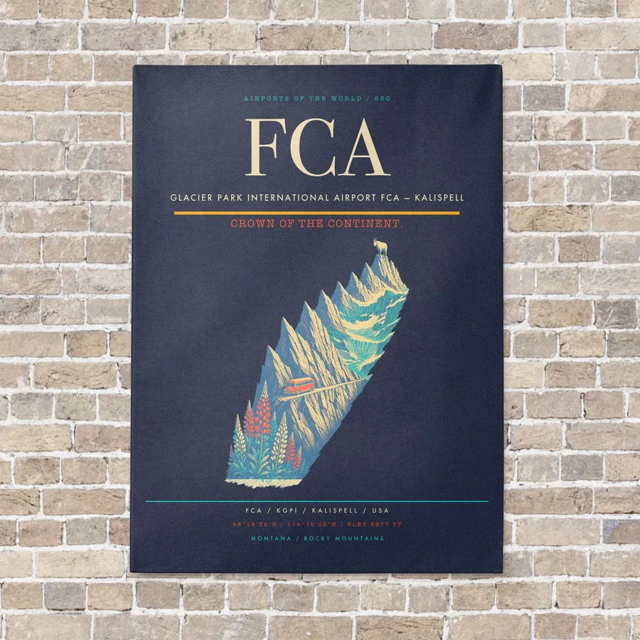 Glacier Park International Airport FCA — Kalispell vertical canvas print - no frame - navy blue background