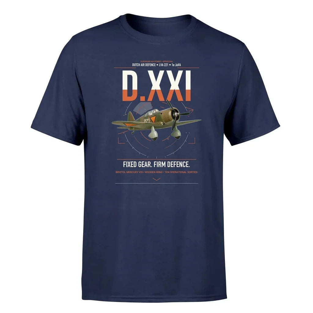 Fokker D.XXI — Dutch LVA aircraft 221 design on navy blue t-shirt, single-side print