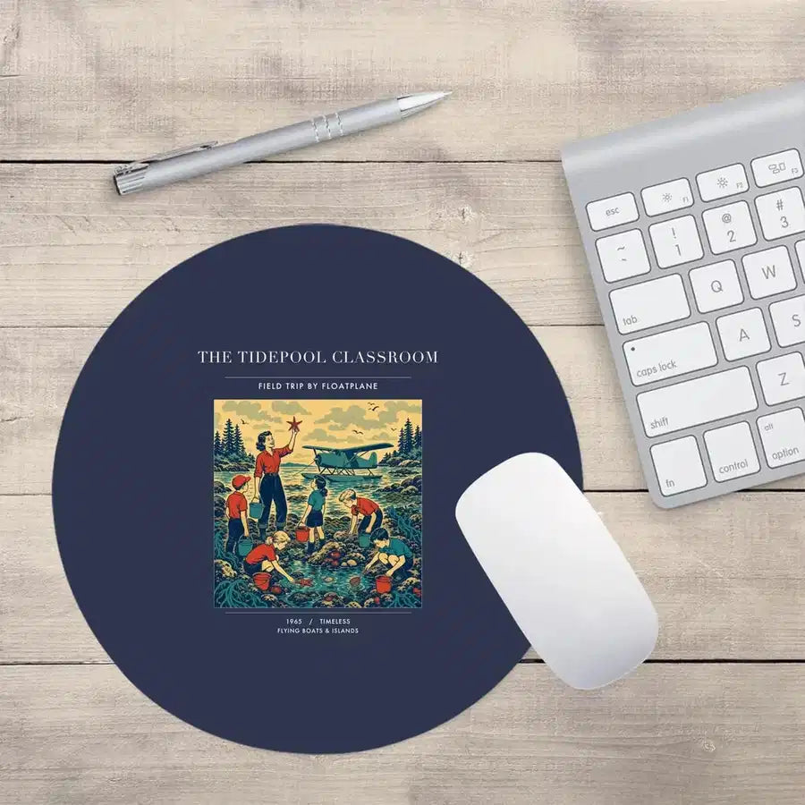 VINTAGE G4366 - The Tidepool Classroom - Designed Mouse Pads design on navyblue round