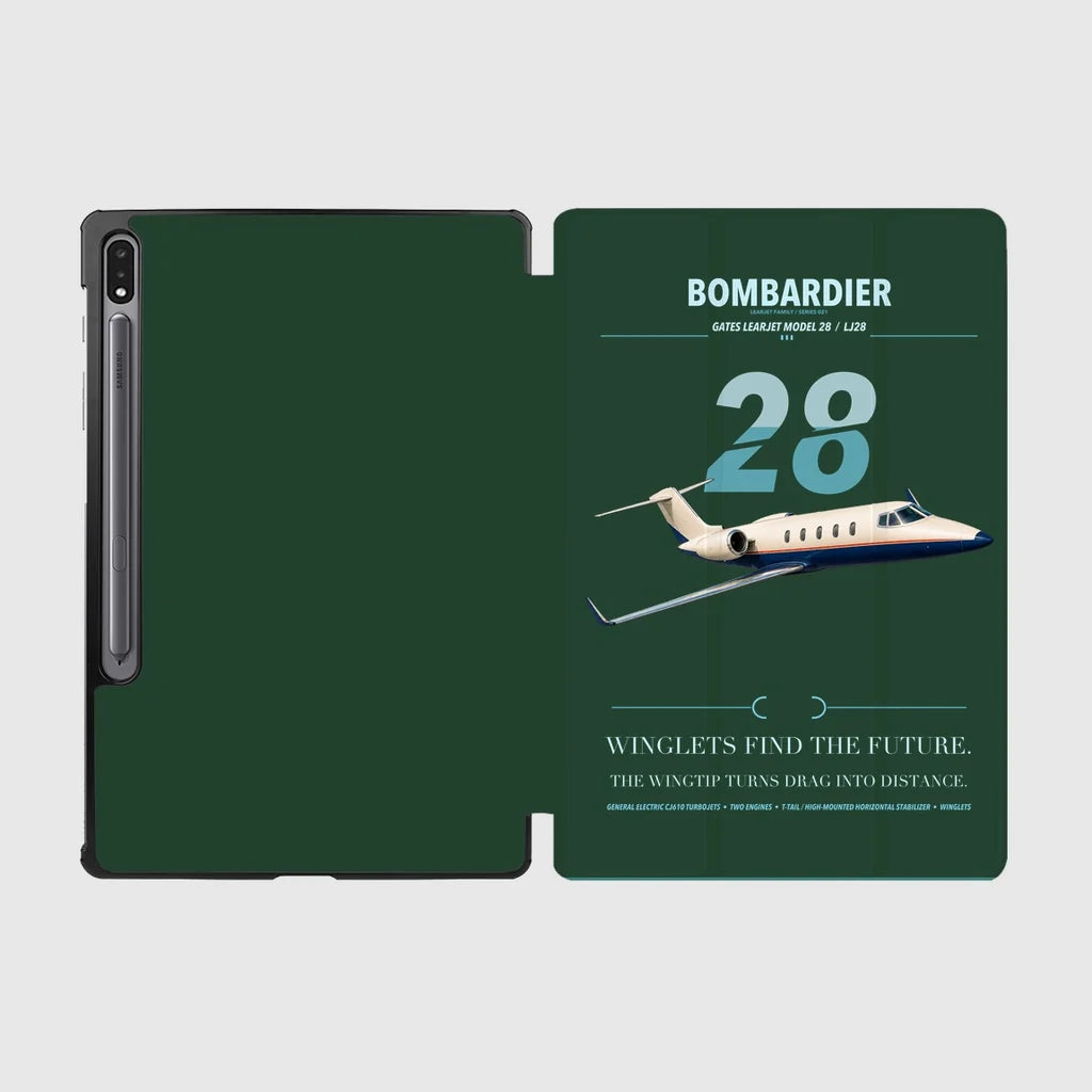 Bombardier Learjet 28 design on dark green samsung tablet tablet case
