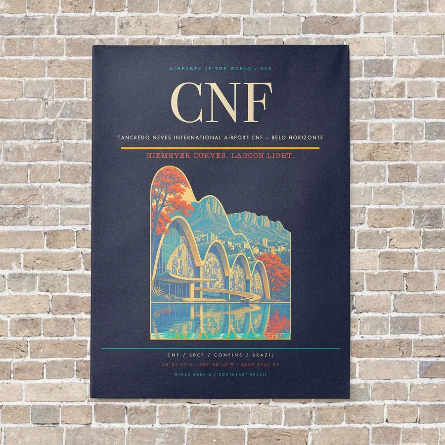 Tancredo Neves International Airport CNF — Belo Horizonte vertical canvas print - no frame - navy blue background