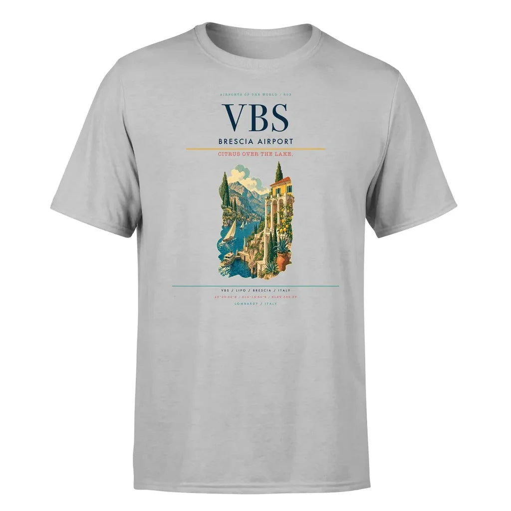 Brescia Airport (VBS) T-Shirt single-side front print in Light Gray | brescia-airport-vbs-double-side-t-shirt