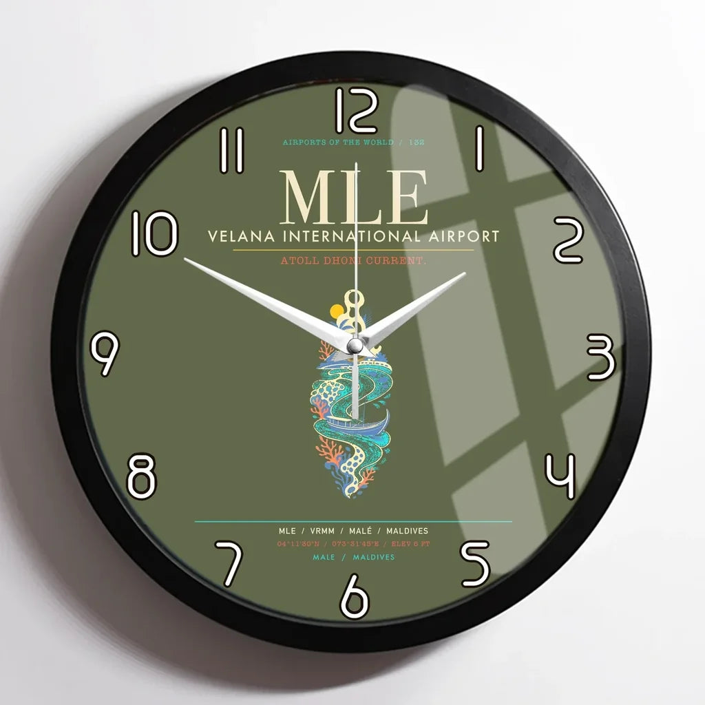 Velana International Airport Male MLE - Atoll Dhoni Current Wall-Clock Framed - Green Army