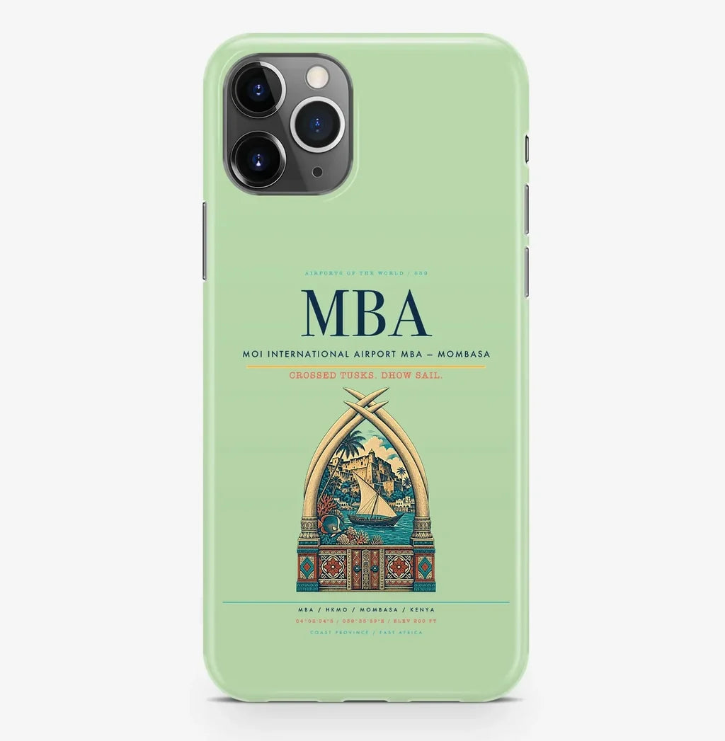 Mombasa Airport (MBA) design on light green iPhone 16 Pro MagSafe case