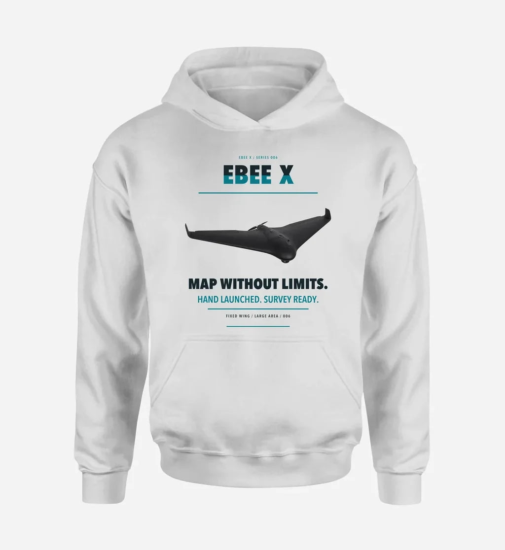 AgEagle eBee X design on white hoodie single side