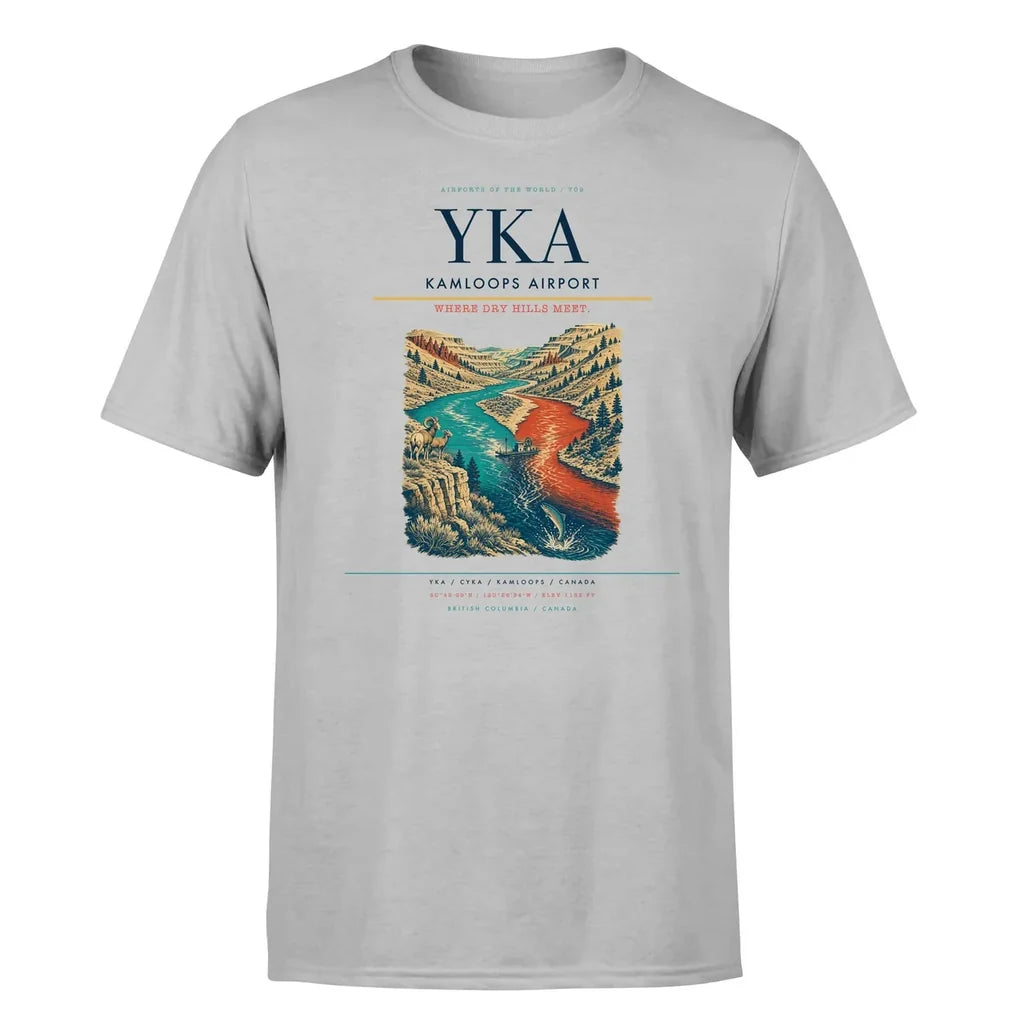 Kamloops Airport (YKA) T-Shirt single-side front print in Light Gray | kamloops-airport-yka-double-side-t-shirt