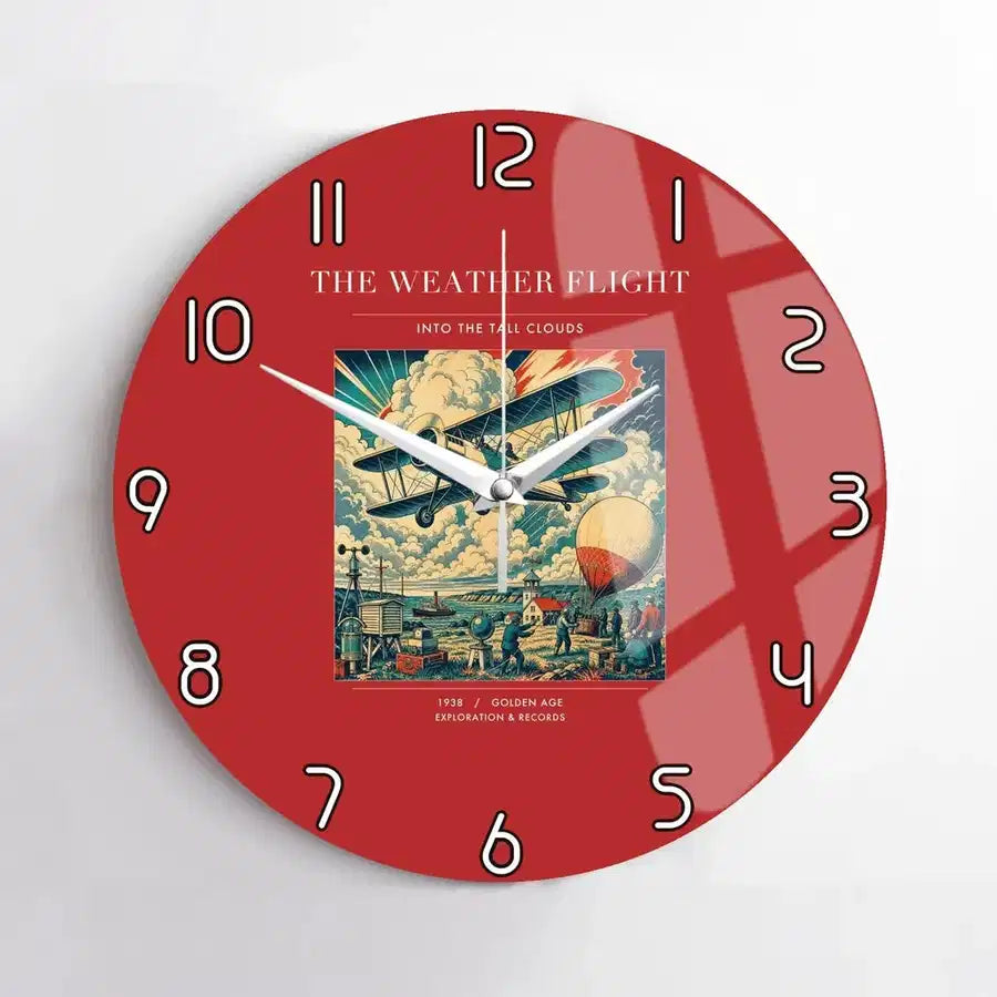 VINTAGE G4045 - The Weather Flight - Designed Wall Clocks design on red no-frame