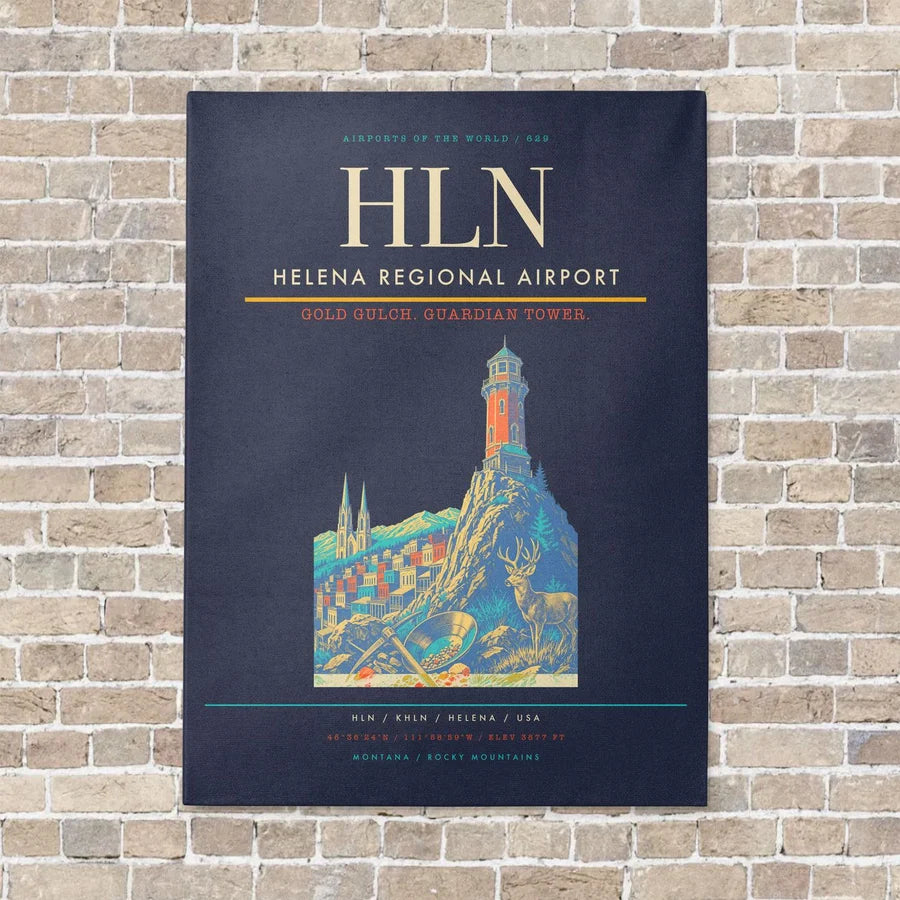 Helena Regional Airport HLN vertical canvas print - no frame - navy blue background