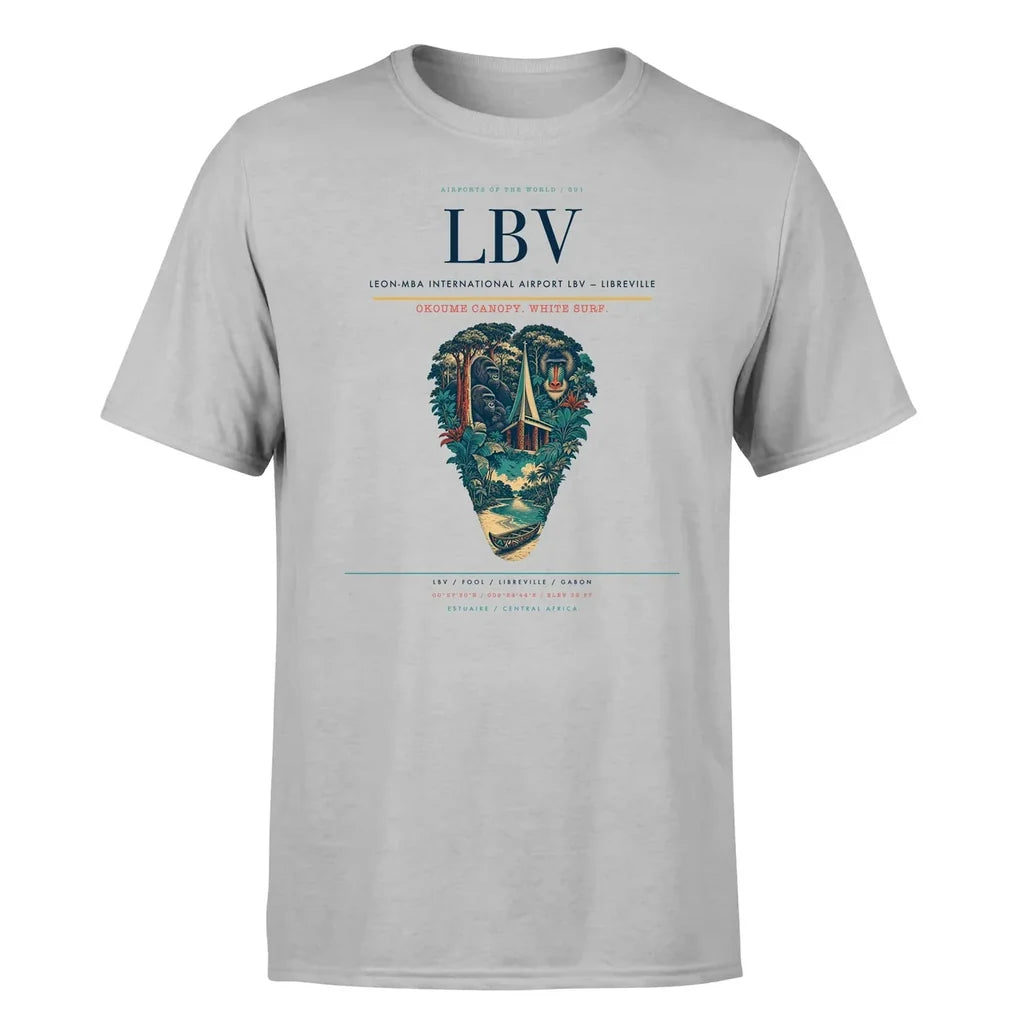 Leon-Mba International Airport (LBV) T-Shirt single-side front print in Light Gray | leon-mba-international-airport-lbv-double-side-t-shirt