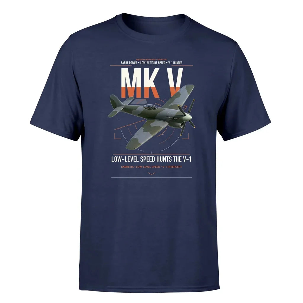 Hawker Tempest Mk V design on navy blue t-shirt, single-side print