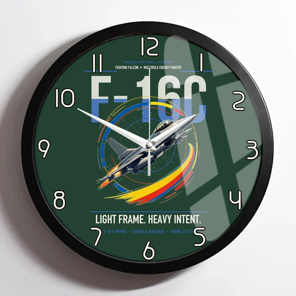 F-16C Fighting Falcon design on dark green framed wall clock