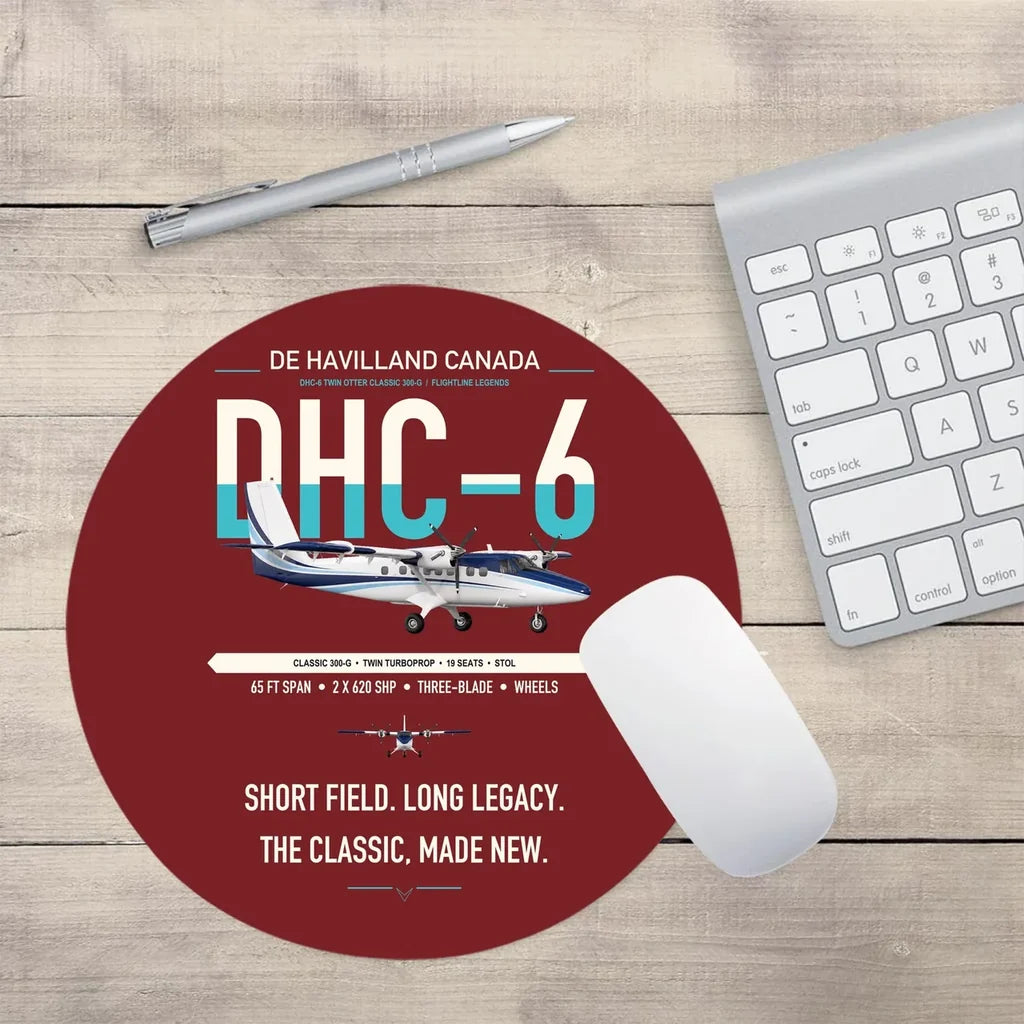 DHC-6 Twin Otter Classic 300-G design on dark red round mouse pad