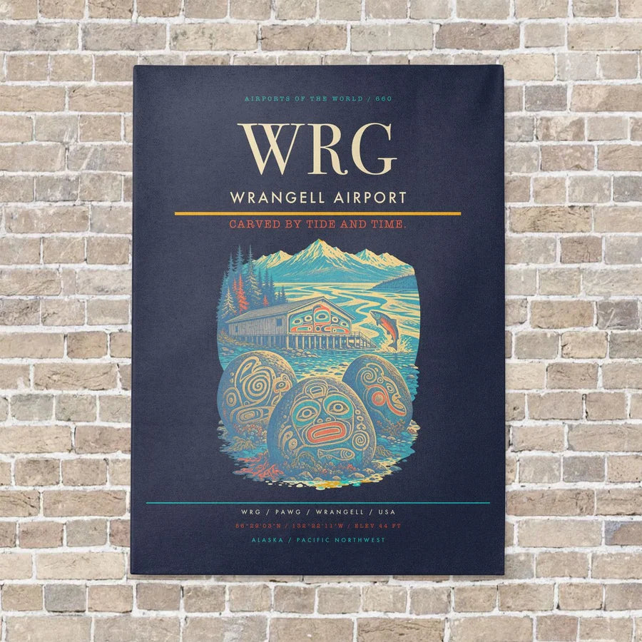 Wrangell Airport WRG vertical canvas print - no frame - navy blue background