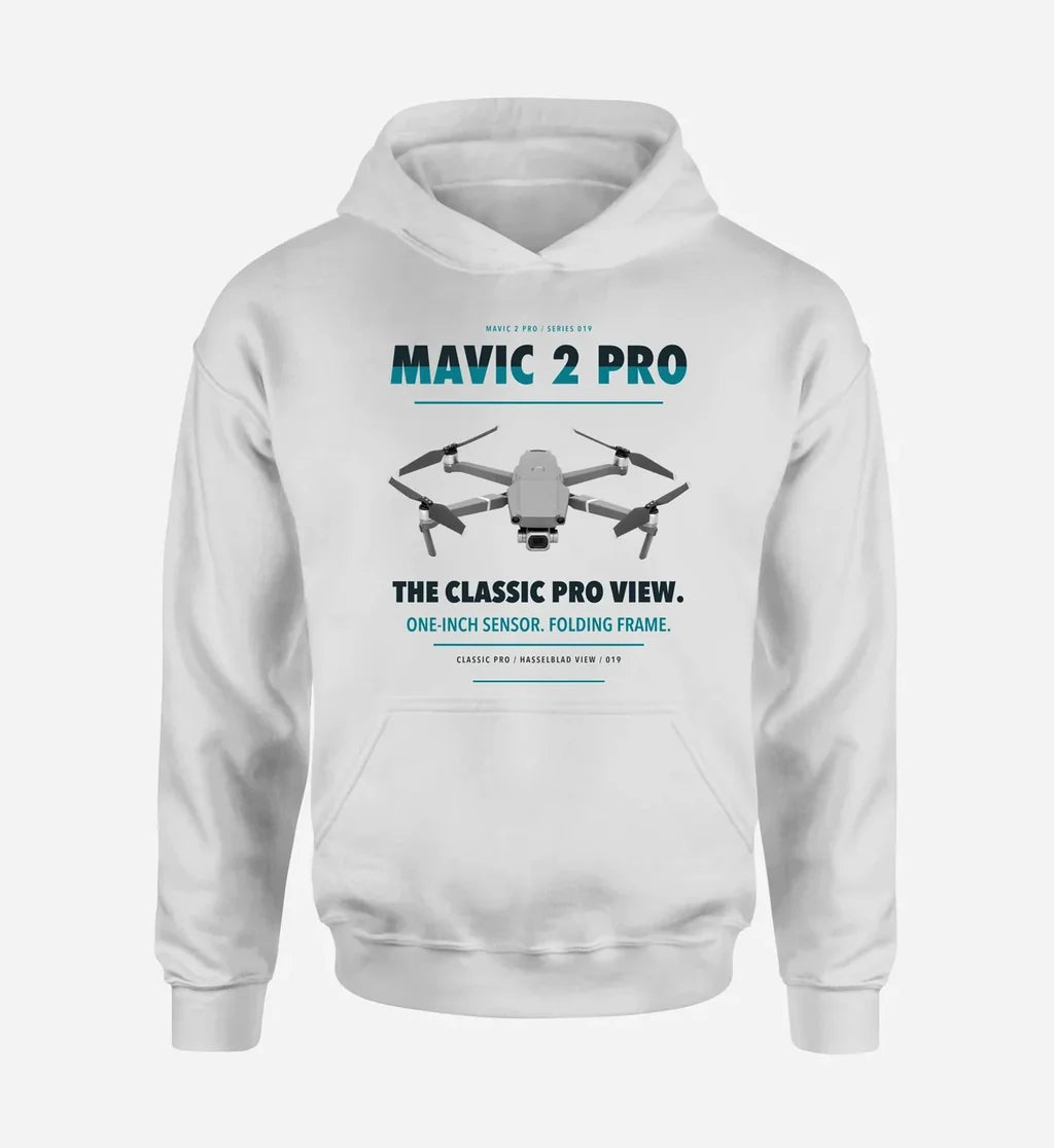 DJI Mavic 2 Pro design on white hoodie single side
