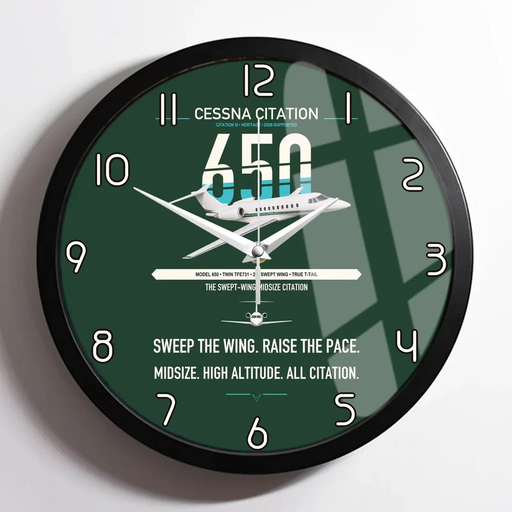 Cessna Citation 650 - Citation III design on dark green framed wall clock