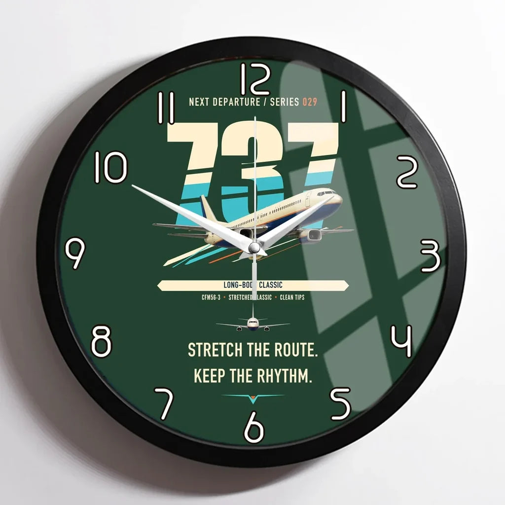 Boeing 737-400 Classic design on dark green framed wall clock