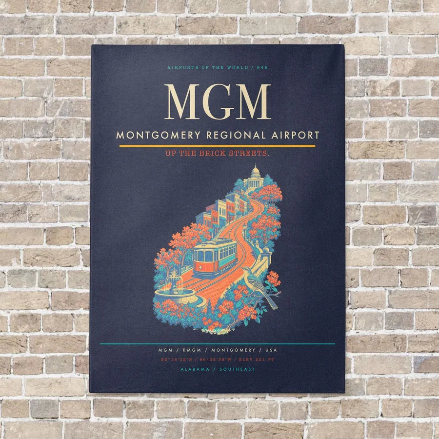 Montgomery Regional Airport MGM vertical canvas print - no frame - navy blue background