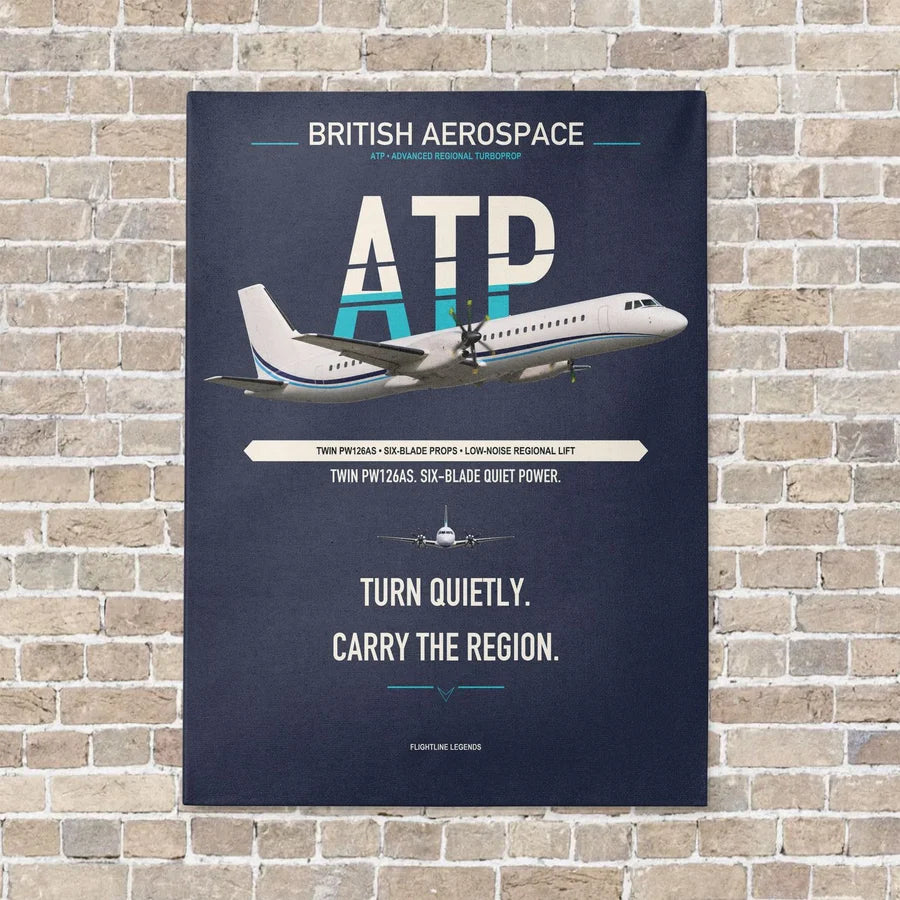 British Aerospace ATP vertical canvas print - no frame - navy blue background