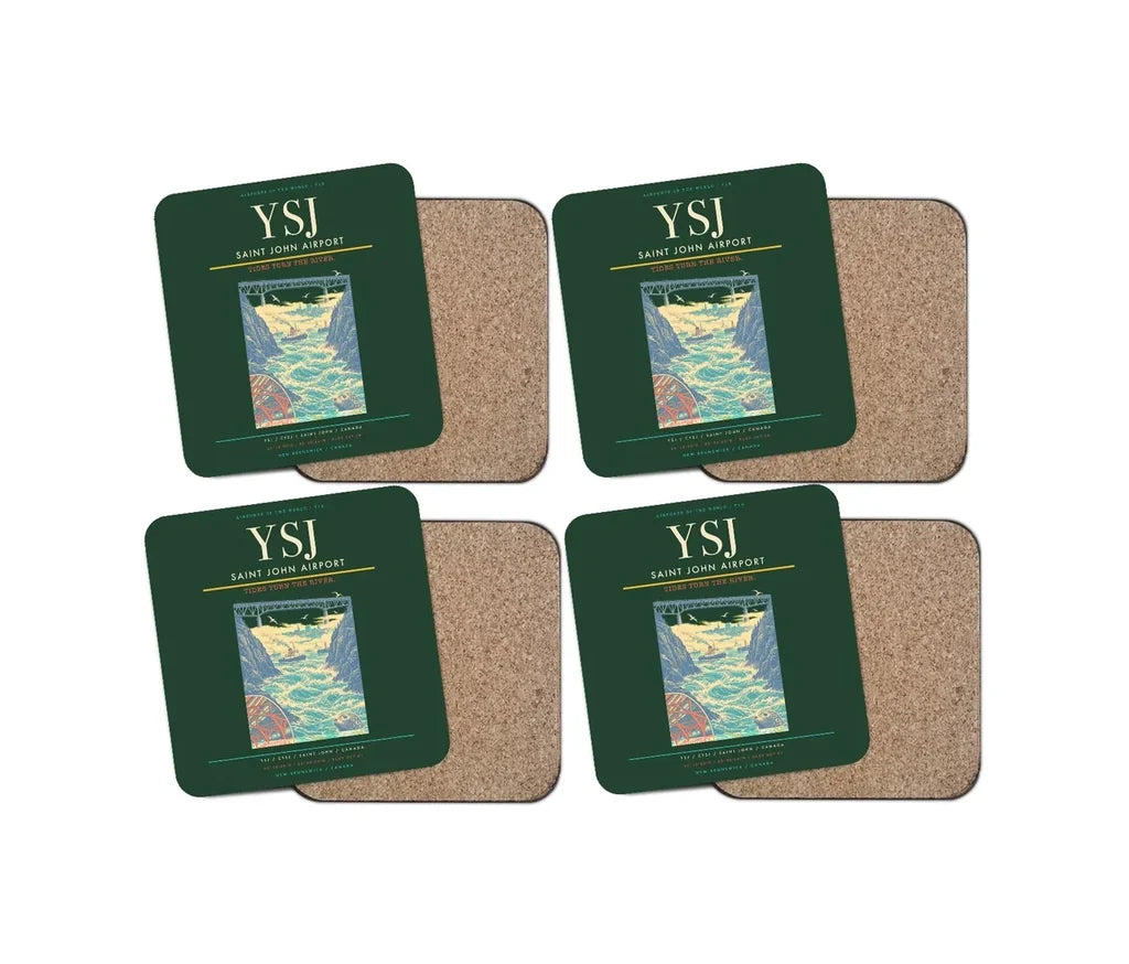 Saint John Airport (YSJ) design on dark green 4 pieces set coaster