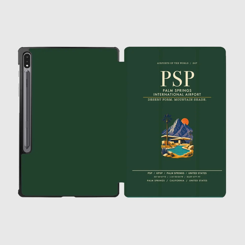 Palm Springs International Airport (PSP) design on dark green samsung tablet tablet case