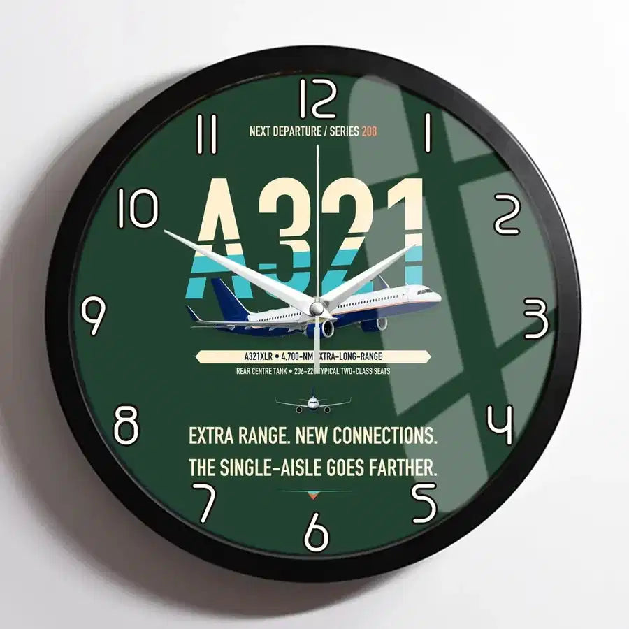 Airbus A321XLR design on dark green framed wall clock
