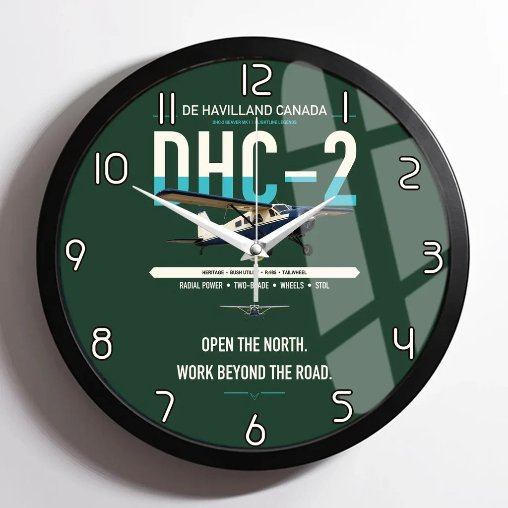 DHC-2 Beaver Mk I design on dark green framed wall clock