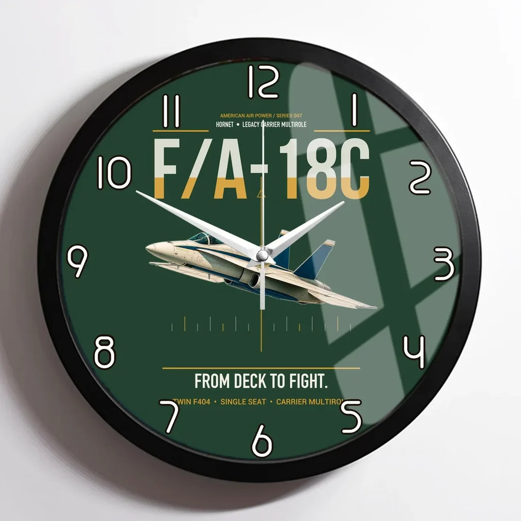 F-A-18C Hornet design on dark green framed wall clock