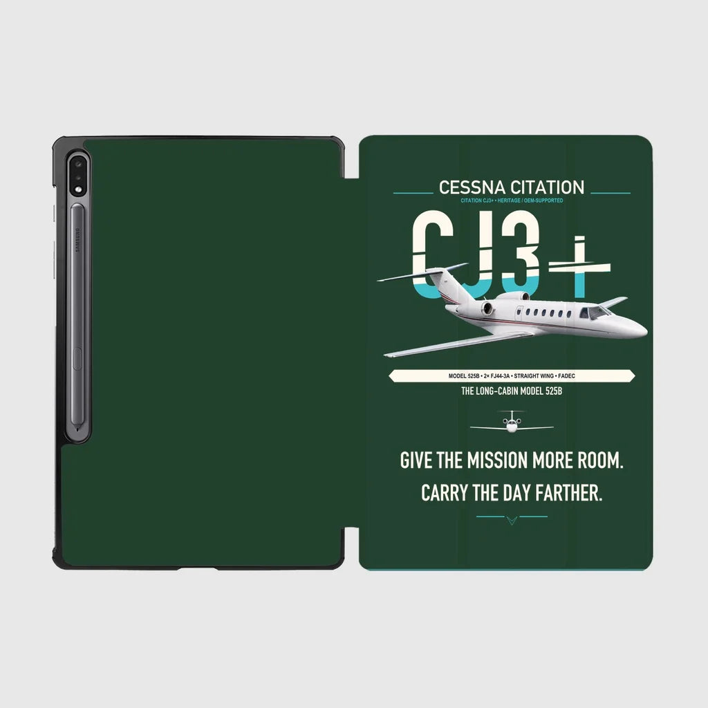 Cessna Citation CJ3+ design on dark green samsung tablet tablet case