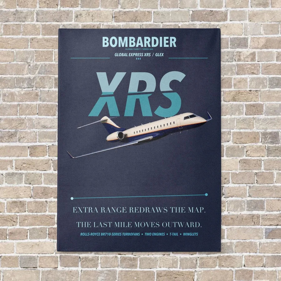Bombardier Global Express XRS vertical canvas print - no frame - navy blue background
