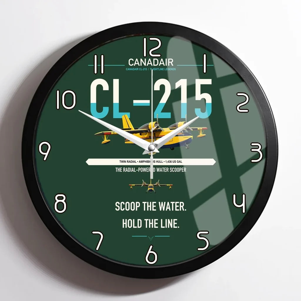Canadair CL-215 design on dark green framed wall clock