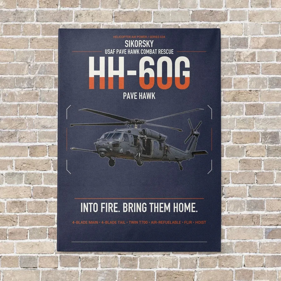 Sikorsky HH-60G Pave Hawk vertical canvas print - no frame - navy blue background