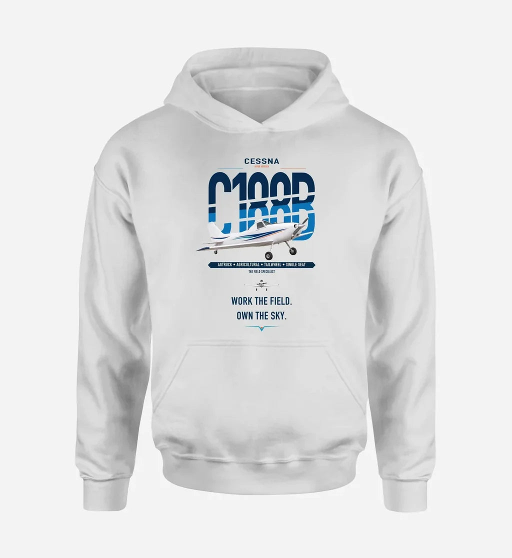 Cessna A188B AgTruck design on white double-side hoodie, single-side print