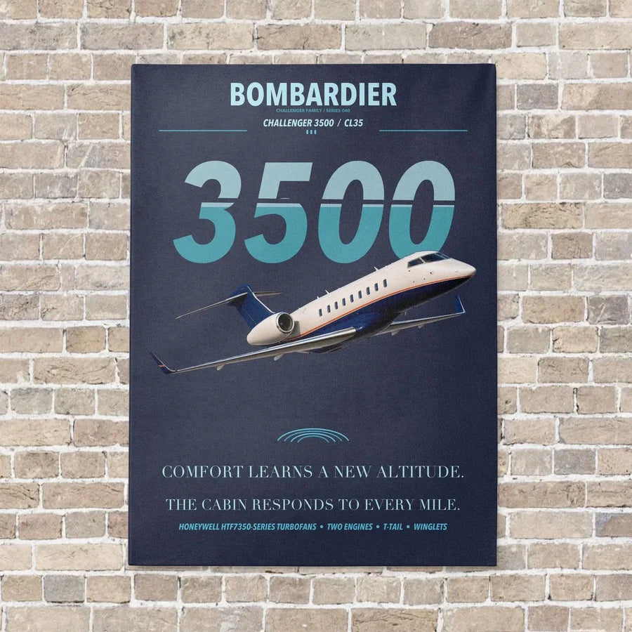 Bombardier Challenger 3500 vertical canvas print - no frame - navy blue background
