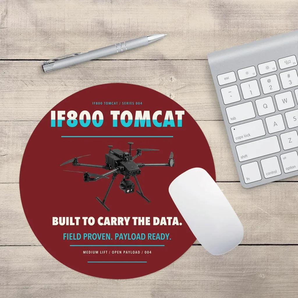 Inspired Flight IF800 Tomcat design on dark red round mouse pad