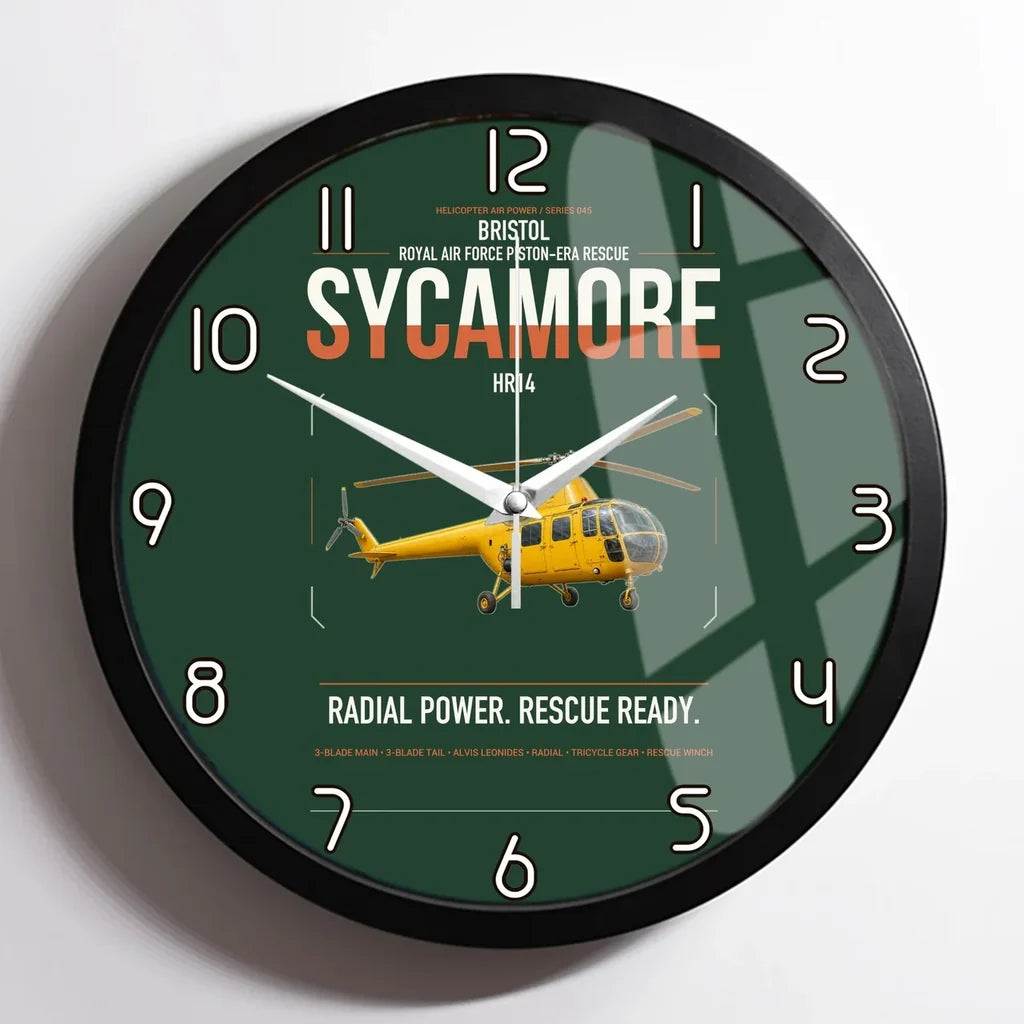 Bristol Sycamore HR14 design on dark green framed wall clock