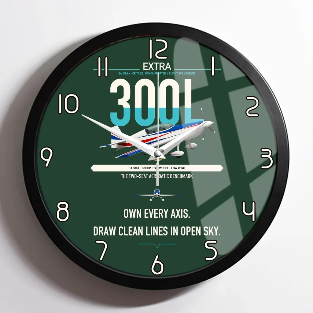 Extra 300L design on dark green framed wall clock