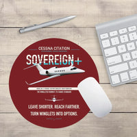 Thumbnail for Cessna Citation Sovereign+ design on dark red round mouse pad