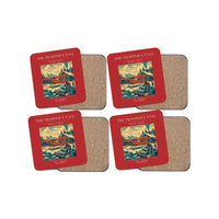 Thumbnail for The Trapper's Taxi - Designed Coasters design on red 4-pieces-set
